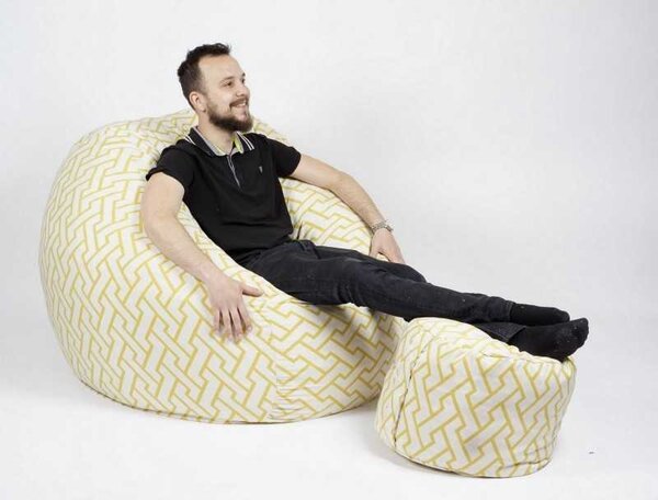 Set Fotoliu King Size cu Otoman (suport picioare) si Perna, Material Textil - Zappity Yellow