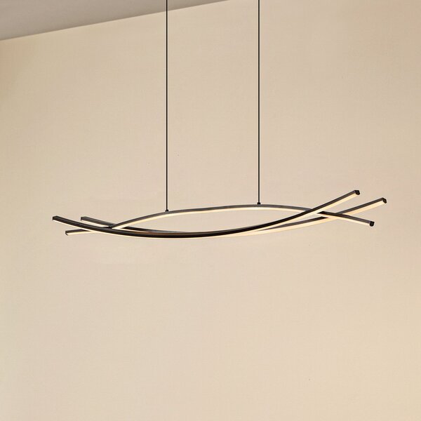 Lucande Lampă suspendată LED Sayori, 98 cm, negru, dimabil, reglabil, Negru, Camera de zi / sufragerie, Metal, Modern