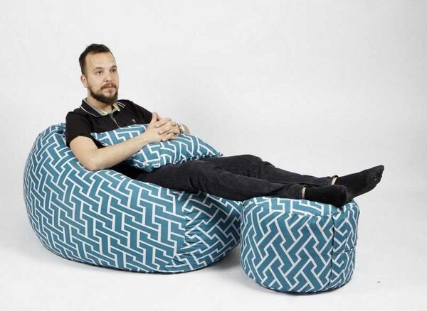 Set Fotoliu Matusalem cu Otoman (suport picioare) si Perna, Material Textil - Zippity Turquoise