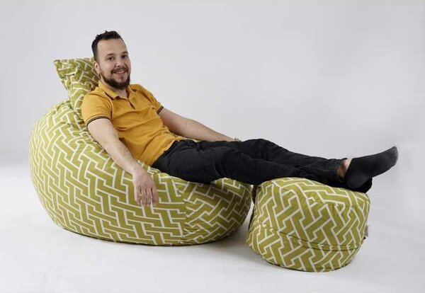 Set Fotoliu Matusalem cu Otoman (suport picioare) si Perna, Material Textil - Zippity Green