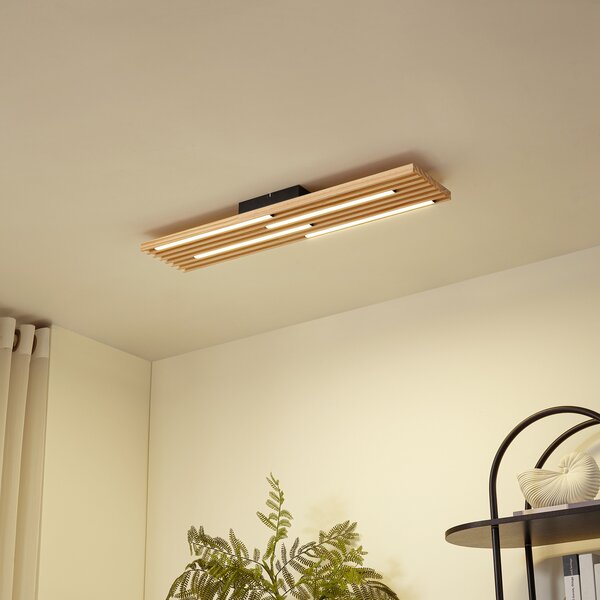Lindby plafonieră LED Madero, lemn de pin, 90 cm x 20, Lemn, Camera de zi / sufragerie, Lemn, Modern