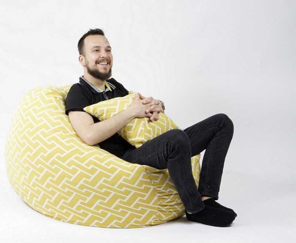 Set Fotoliu Matusalem cu Otoman (suport picioare) si Perna, Material Textil - Zippity Yellow