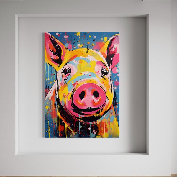 Tablou Canvas Premium LuxCanva® A1542, Colorful Pig , Room, Animal, Porc, Multicolor, Decorativ, Living, Culori Vibrante
