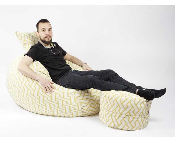 Set Fotoliu Matusalem cu Otoman (suport picioare) si Perna, Material Textil - Zappity Yellow