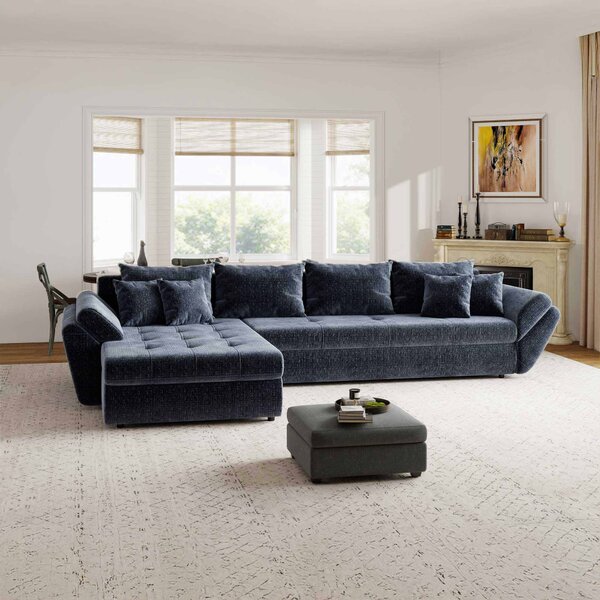 Colțar extensibil dumonde cu ladă de depozitare si sezut confortabil din spuma high-density, Loana XL Cremona Albastru 335x185 cm