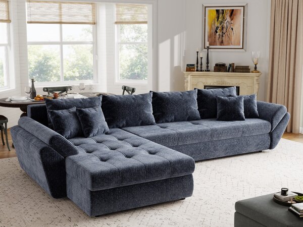 Colțar extensibil dumonde cu ladă de depozitare si sezut confortabil din spuma high-density, Loana XL Cremona Albastru 335x185 cm