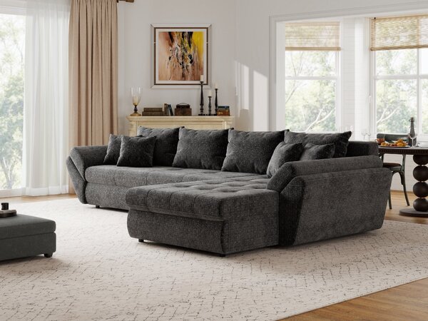 Colțar extensibil dumonde cu ladă de depozitare si sezut confortabil din spuma high-density, Loana XL Cremona Gri Antracit II 335x185 cm