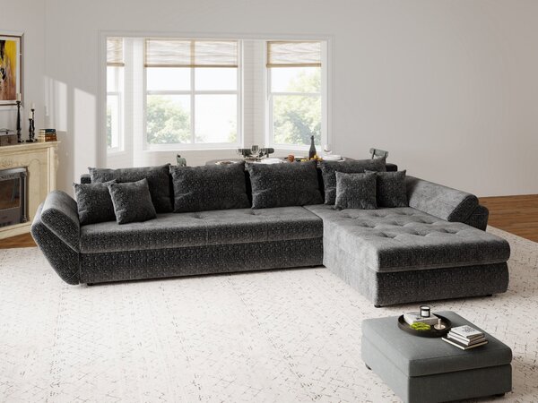 Colțar extensibil dumonde cu ladă de depozitare si sezut confortabil din spuma high-density, Loana XL Cremona Gri Antracit II 335x185 cm