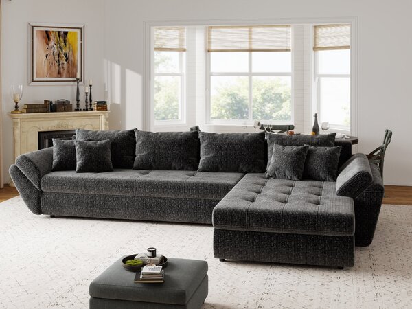 Colțar extensibil dumonde cu ladă de depozitare si sezut confortabil din spuma high-density, Loana XL Cremona Gri Antracit II 335x185 cm