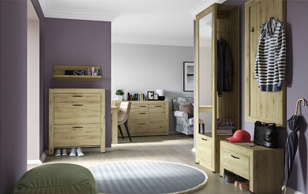 Pantofar SAPORI, stejar navarra, PAL laminat, 93x29x112 cm