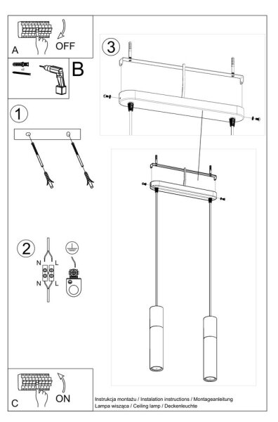 Lustră pe cablu PABLO 2xGU10/40W/230V alb