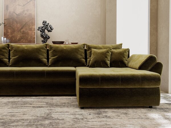 Colțar extensibil dumonde cu ladă de depozitare si sezut confortabil din spuma high-density, Loana XL Monolith Verde Olive II 335x185 cm