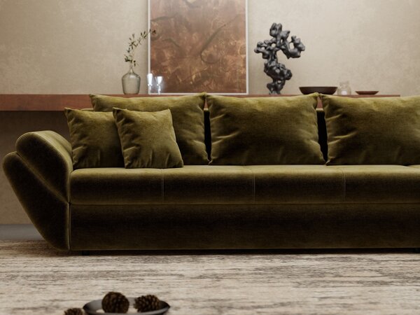 Colțar extensibil dumonde cu ladă de depozitare si sezut confortabil din spuma high-density, Loana XL Monolith Verde Olive II 335x185 cm