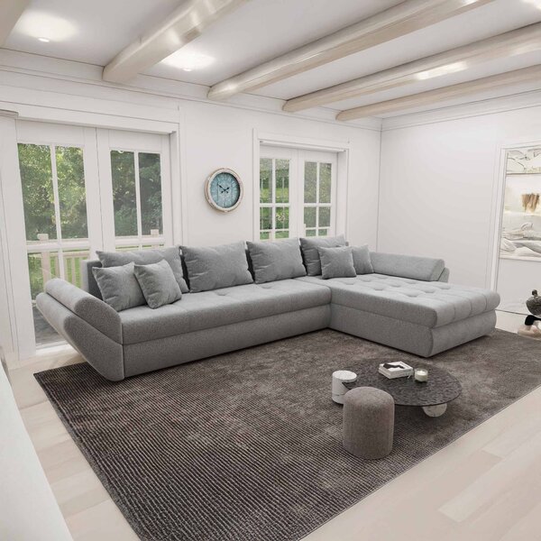 Colțar extensibil dumonde cu ladă de depozitare si sezut confortabil din spuma high-density, Loana XL Quelle Gri 83 II 335x185 cm