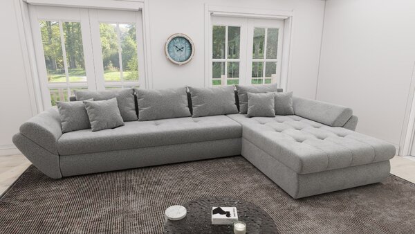 Colțar extensibil dumonde cu ladă de depozitare si sezut confortabil din spuma high-density, Loana XL Quelle Gri 83 II 335x185 cm