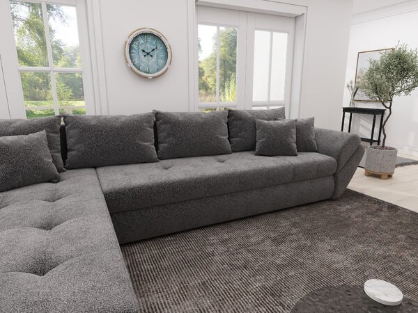 Colțar extensibil dumonde cu ladă de depozitare si sezut confortabil din spuma high-density, Loana XL Quelle Gri 92 335x185 cm