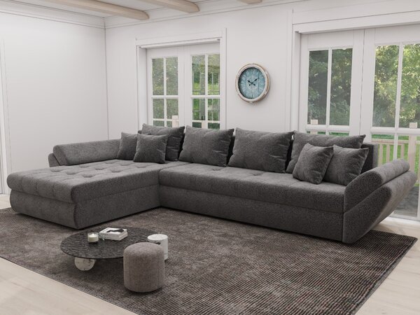 Colțar extensibil dumonde cu ladă de depozitare si sezut confortabil din spuma high-density, Loana XL Quelle Gri 92 335x185 cm