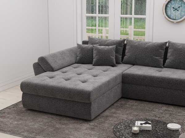 Colțar extensibil dumonde cu ladă de depozitare si sezut confortabil din spuma high-density, Loana XL Quelle Gri 92 335x185 cm
