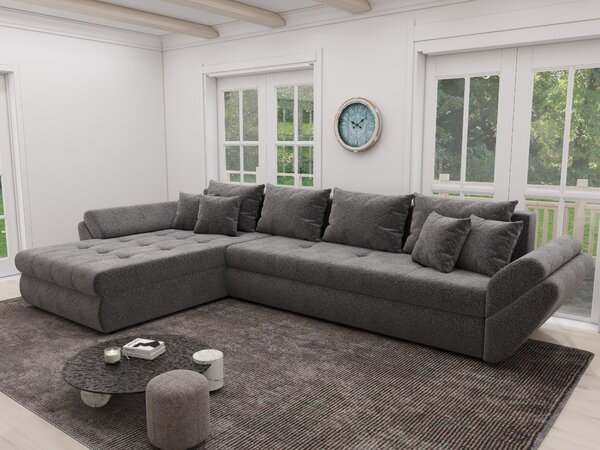 Colțar extensibil dumonde cu ladă de depozitare si sezut confortabil din spuma high-density, Loana XL Quelle Gri 92 335x185 cm