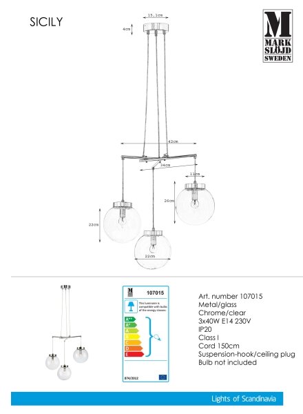 Markslöjd 107015 - Lustră pe cablu SICILY 3xE14/40W/230V