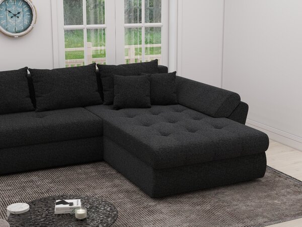 Colțar extensibil dumonde cu ladă de depozitare si sezut confortabil din spuma high-density, Loana XL Quelle Negru II 335x185 cm