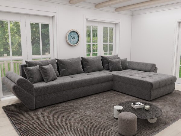 Colțar extensibil dumonde cu ladă de depozitare si sezut confortabil din spuma high-density, Loana XL Quelle Gri 92 II 335x185 cm