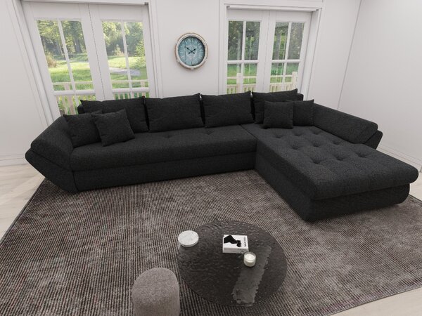 Colțar extensibil dumonde cu ladă de depozitare si sezut confortabil din spuma high-density, Loana XL Quelle Negru II 335x185 cm