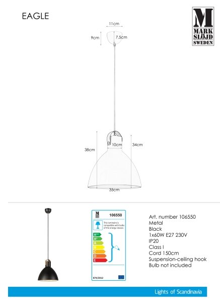 Markslöjd 106550 - Lustră pe cablu EAGLE 1xE27/60W/230V