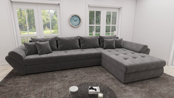 Colțar extensibil dumonde cu ladă de depozitare si sezut confortabil din spuma high-density, Loana XL Quelle Gri 92 II 335x185 cm