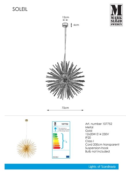 Markslöjd 107752 - Lustră pe cablu SOLEIL 12xE14/20W/260V