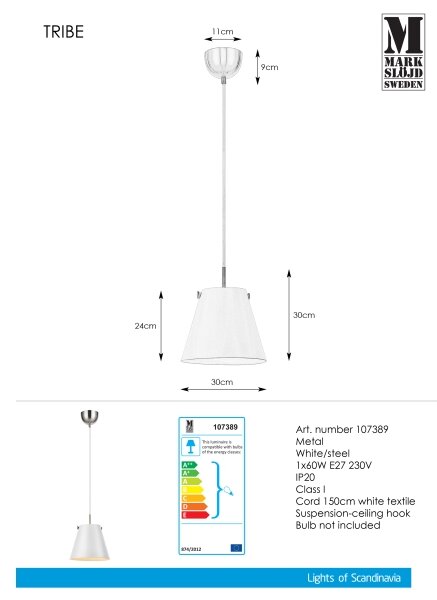 Markslöjd 107389 - Lustră pe cablu TRIBE 1xE27/60W/230V