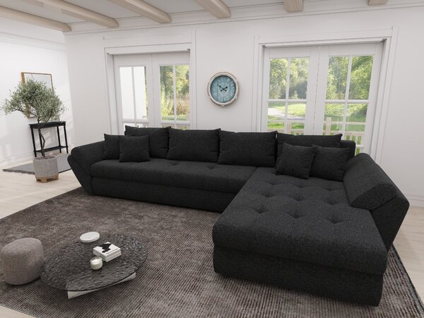 Colțar extensibil dumonde cu ladă de depozitare si sezut confortabil din spuma high-density, Loana XL Quelle Negru II 335x185 cm