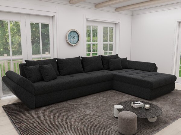 Colțar extensibil dumonde cu ladă de depozitare si sezut confortabil din spuma high-density, Loana XL Quelle Negru II 335x185 cm