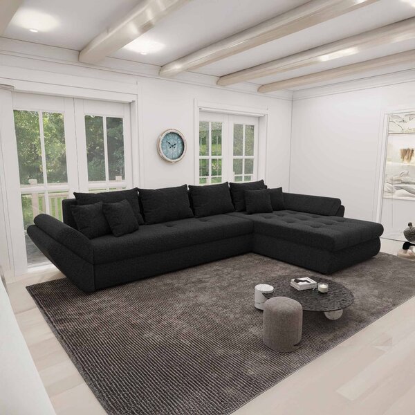 Colțar extensibil dumonde cu ladă de depozitare si sezut confortabil din spuma high-density, Loana XL Quelle Negru II 335x185 cm