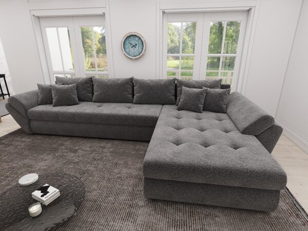 Colțar extensibil dumonde cu ladă de depozitare si sezut confortabil din spuma high-density, Loana XL Quelle Gri 92 II 335x185 cm