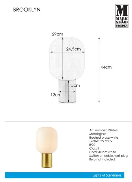 Markslöjd 107868 - Lampă de masă BROOKLYN 1xE27/60W/230V