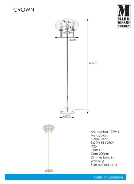 Markslöjd 107946 - Lampadar CROWN 3xE14/20W/230V
