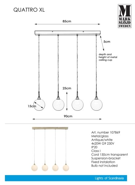 Markslöjd 107869 - Lustră pe cablu QUATTRO XL 4xG9/20W/230V