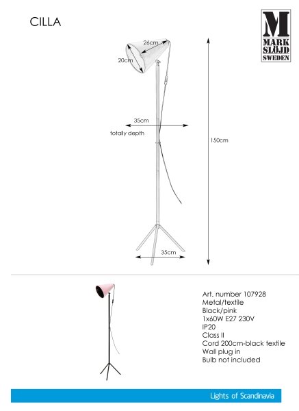 Markslöjd 107928 - Lampadar CILLA 1xE27/60W/230V