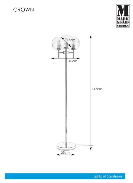 Markslöjd 107947 - Lampadar CROWN 3xE14/20W/230V
