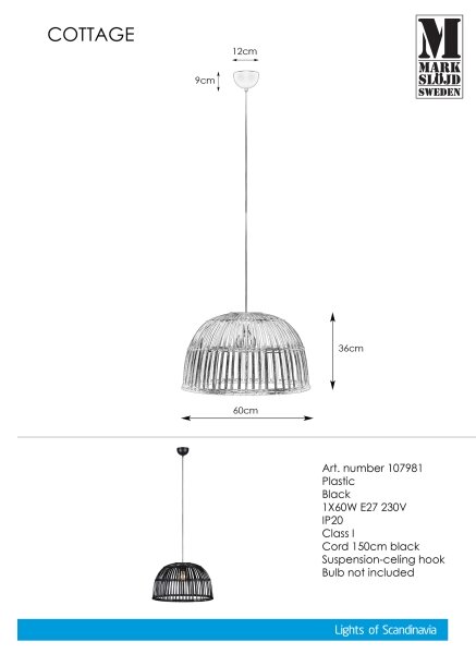 Markslöjd 107981 - Lustră pe cablu COTTAGE 1xE27/60W/230V