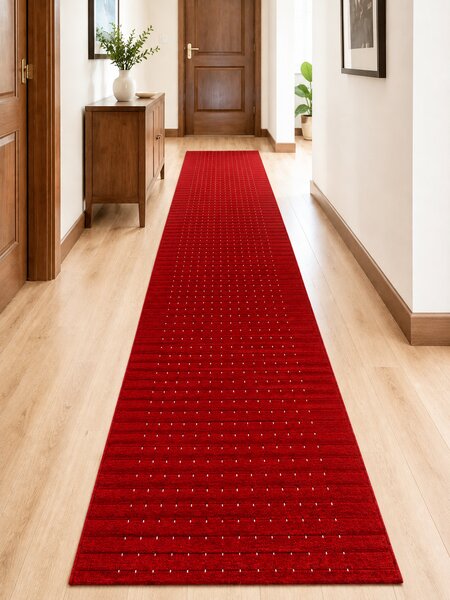 Traversa Antiderapanta Hol Bucatarie, Model Stanford Red Cream, Rosu 67 x 400