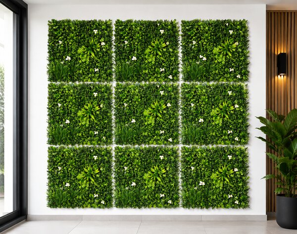 Panouri perete iarba, 100 x 100 cm decoratiune iarba artificiala cu legatori, Model Bellin B018, Balcon Gard Restaurat Hotel, Exterior Interior 100