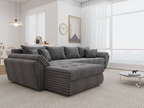 Colțar extensibil dumonde cu ladă de depozitare si sezut confortabil din spuma high-density, Loana XL Tilia Gri 90 335x185 cm