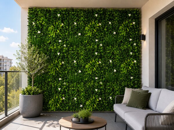 Panouri perete iarba, 100 x 100 cm decoratiune iarba artificiala cu legatori, Model Bellin B018, Balcon Gard Restaurat Hotel, Exterior Interior 100