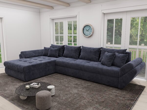 Colțar extensibil dumonde cu ladă de depozitare si sezut confortabil din spuma high-density, Loana XL Vibe Albastru 335x185 cm