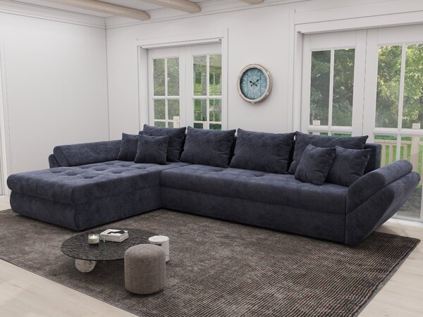 Colțar extensibil dumonde cu ladă de depozitare si sezut confortabil din spuma high-density, Loana XL Vibe Albastru 335x185 cm