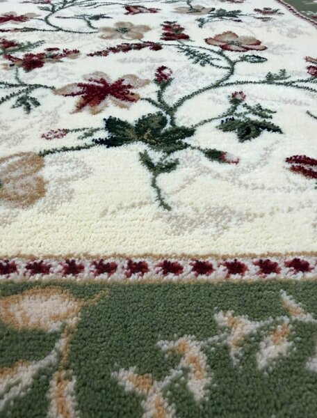Covor Clasic Sufragerie, Model Lotos 15075 160, Crem Verde Dreptunghi, 80x200