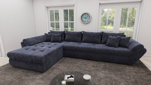 Colțar extensibil dumonde cu ladă de depozitare si sezut confortabil din spuma high-density, Loana XL Vibe Albastru 335x185 cm