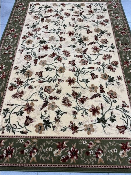 Covor Clasic Sufragerie, Model Lotos 15075 160, Crem Verde Dreptunghi, 80x200